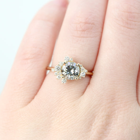 Orion Ring with a Round Gray Moissanite and White Accent Diamonds - Made to Order, Choose your Gold Tone - Midwinter Co. Alternative Bridal Rings and Modern Fine Jewelry