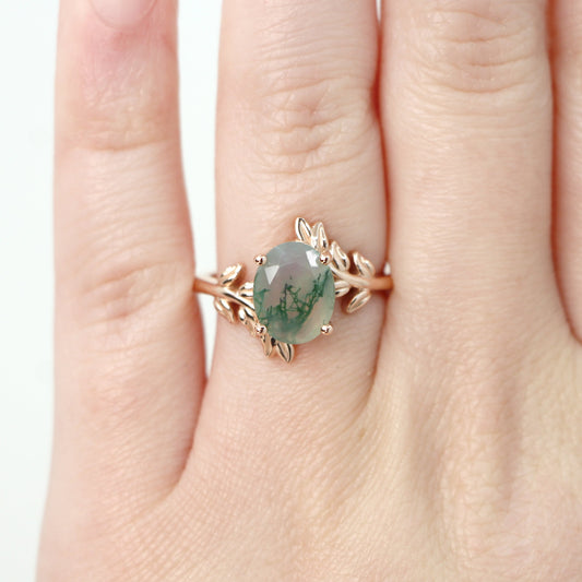 Sara Ring with a 2.50 Carat Oval Moss Agate in 14k Rose Gold - Ready to Size and Ship - Midwinter Co. Alternative Bridal Rings and Modern Fine Jewelry