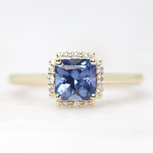 Astrid Ring with a 1.08 Carat Radiant Cut Blue Sapphire and White Accent Diamonds in 10k Yellow Gold - Ready to Size and Ship - Midwinter Co. Alternative Bridal Rings and Modern Fine Jewelry