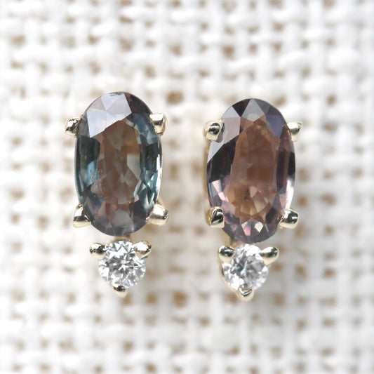 Purple Oval Sapphire Earrings with Diamond Accent - Choose Your Gold Tone - Midwinter Co. Alternative Bridal Rings and Modern Fine Jewelry