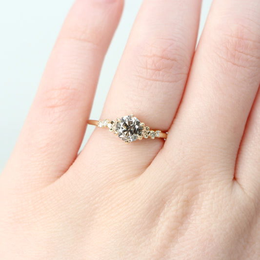 Meadow Ring with a 1.00 Carat Round Dark Gray Salt and Pepper Diamond and White Accent Diamonds in 14k Yellow Gold - Ready to Size and Ship - Midwinter Co. Alternative Bridal Rings and Modern Fine Jewelry