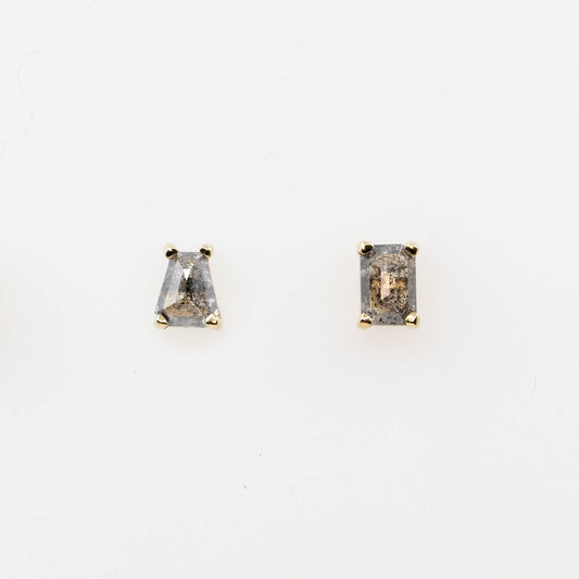 (needs pricing) Geometric Celestial Diamond Studs in 10k Yellow Gold - Ready to Size and Ship