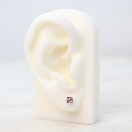 Light Purple Round Sapphire Earrings in 14k Yellow Gold - Ready to Ship - Midwinter Co. Alternative Bridal Rings and Modern Fine Jewelry