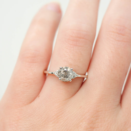 Imogene Ring with a 1.28 Carat Gray Celestial Round Diamond and White Accent Diamonds in 14k White Gold - Ready to Size and Ship - Midwinter Co. Alternative Bridal Rings and Modern Fine Jewelry