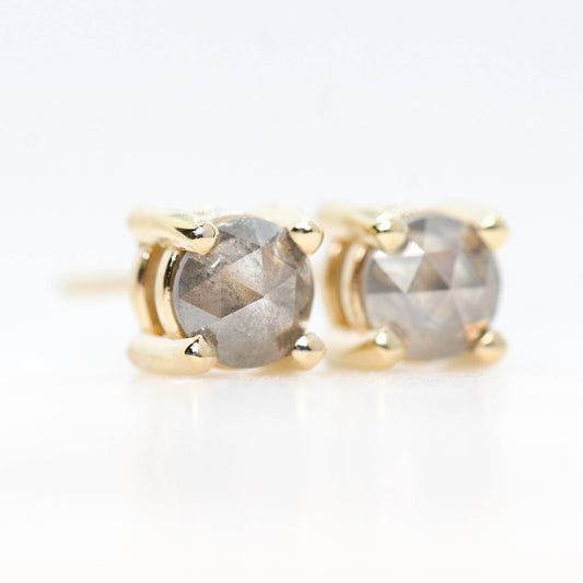 Rose Cut 4.25mm-4.5mm Misty Gray Celestial Diamond Earring Studs in 14k Yellow Gold - Ready to Ship - Midwinter Co. Alternative Bridal Rings and Modern Fine Jewelry