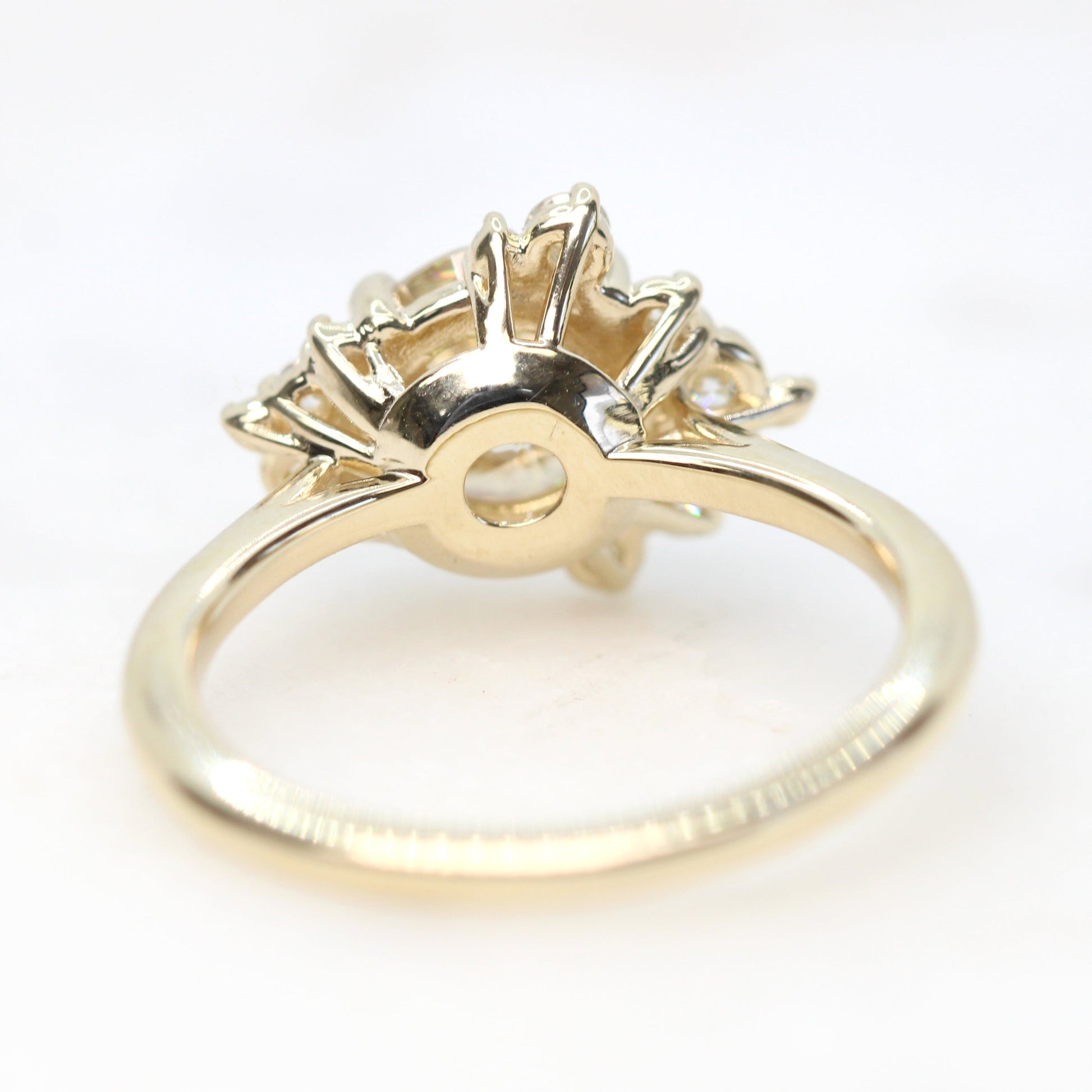 Orion Ring with a 1.25 Carat Round Golden Champagne Moissanite and White Accent Diamonds in 14k Yellow Gold - Ready to Size and Ship - Midwinter Co. Alternative Bridal Rings and Modern Fine Jewelry