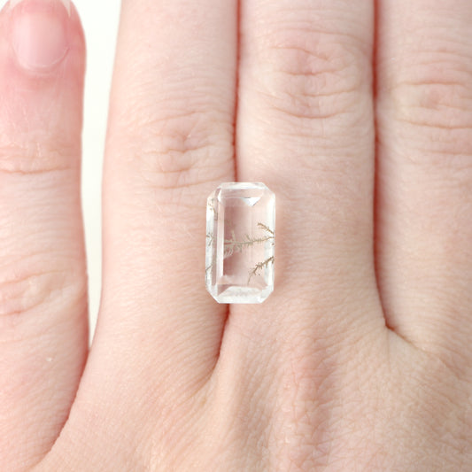 5.20 Carat Clear Emerald Cut Dendritic Quartz for Custom Work - Inventory Code DQE520 - Midwinter Co. Alternative Bridal Rings and Modern Fine Jewelry