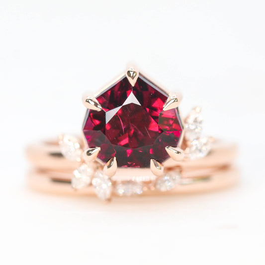 Chantell Ring with a 4.04 Carat Geometric Rhodolite Garnet and White Accent Diamonds in 14k Rose Gold with Matching Band - Ready to Size and Ship - Midwinter Co. Alternative Bridal Rings and Modern Fine Jewelry