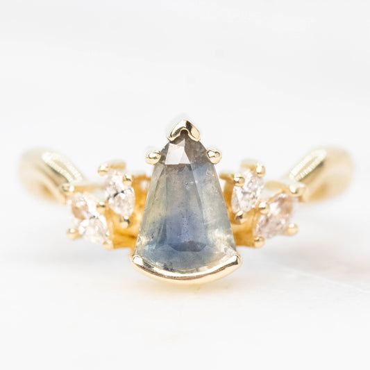 Freya Ring with a 1.21 Carat Misty Blue Shield Sapphire and White Accent Diamonds in 14k Yellow Gold - Ready to Size and Ship - Midwinter Co. Alternative Bridal Rings and Modern Fine Jewelry