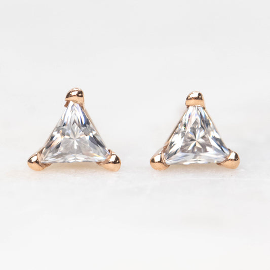 Triangle Moissanite Stud Earrings in 14k Rose Gold - Ready to Ship - Midwinter Co. Alternative Bridal Rings and Modern Fine Jewelry