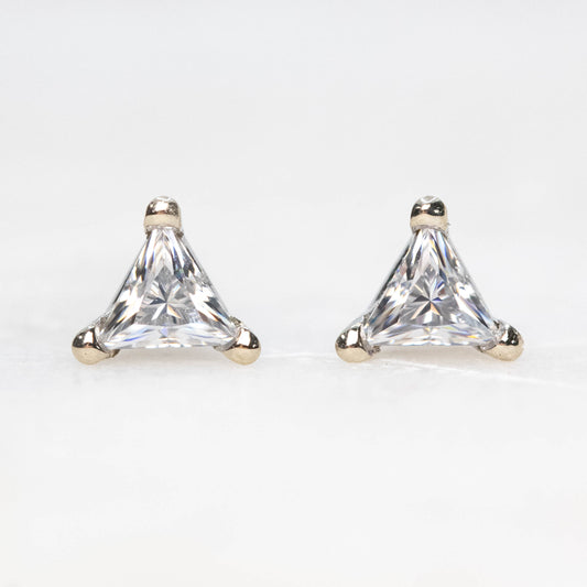 Triangle Moissanite Stud Earrings in 14k White Gold - Ready to Ship - Midwinter Co. Alternative Bridal Rings and Modern Fine Jewelry
