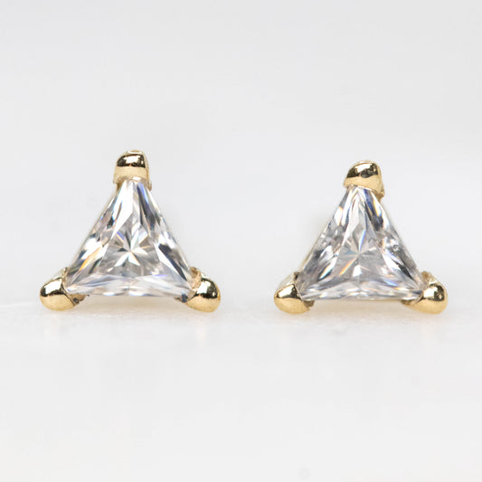 Triangle Moissanite Stud Earrings in 14k Yellow Gold - Ready to Ship - Midwinter Co. Alternative Bridal Rings and Modern Fine Jewelry