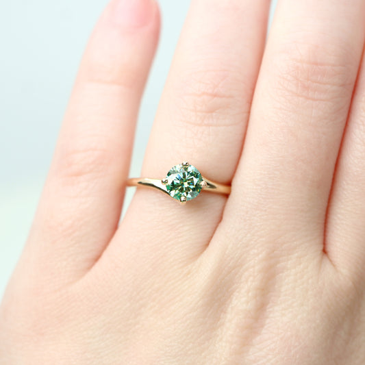 Spira Ring with a 1.00 Carat Round Teal Moissanite in 14k Champagne Gold - Ready to Size and Ship