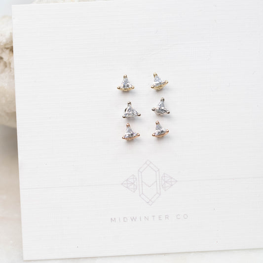 Triangle Moissanite Stud Earrings in 14k White Gold - Ready to Ship - Midwinter Co. Alternative Bridal Rings and Modern Fine Jewelry