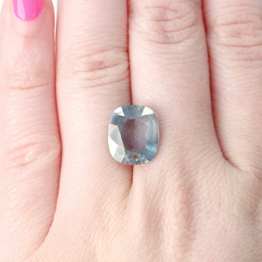 6.97 Carat Light Blue Gray Cushion Cut Sapphire for Custom Work - Inventory Code BGSC697 - Midwinter Co. Alternative Bridal Rings and Modern Fine Jewelry