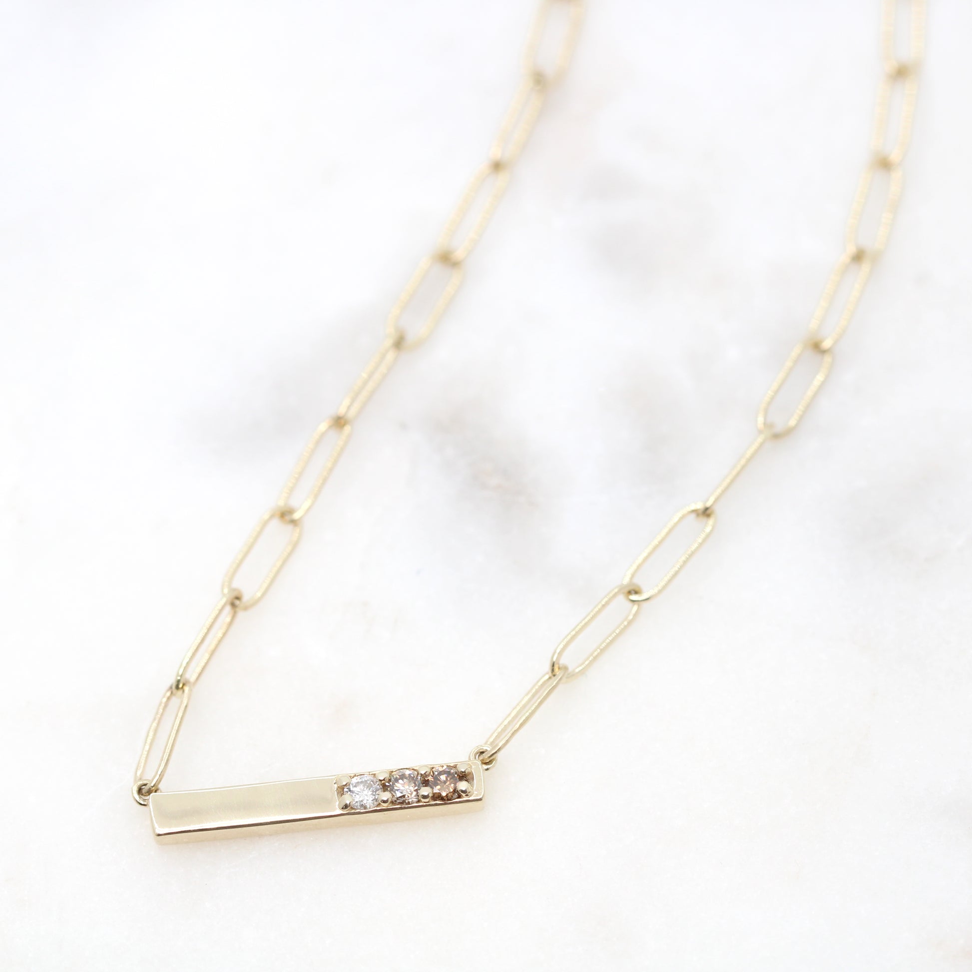 Cheri Necklace with White, Champagne and Cognac Diamonds in 10k Yellow Gold - Ready to Ship - Midwinter Co. Alternative Bridal Rings and Modern Fine Jewelry