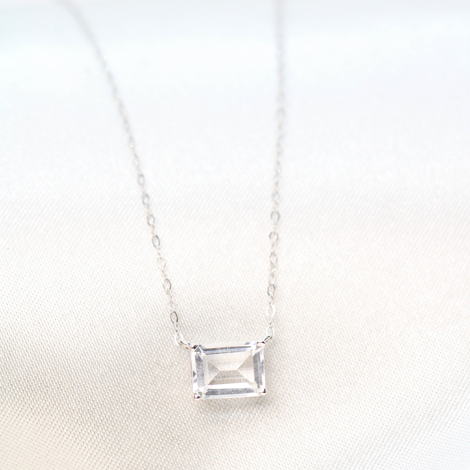 Emerald Cut Clear White Topaz Pendant Necklace - Made to Order - Midwinter Co. Alternative Bridal Rings and Modern Fine Jewelry