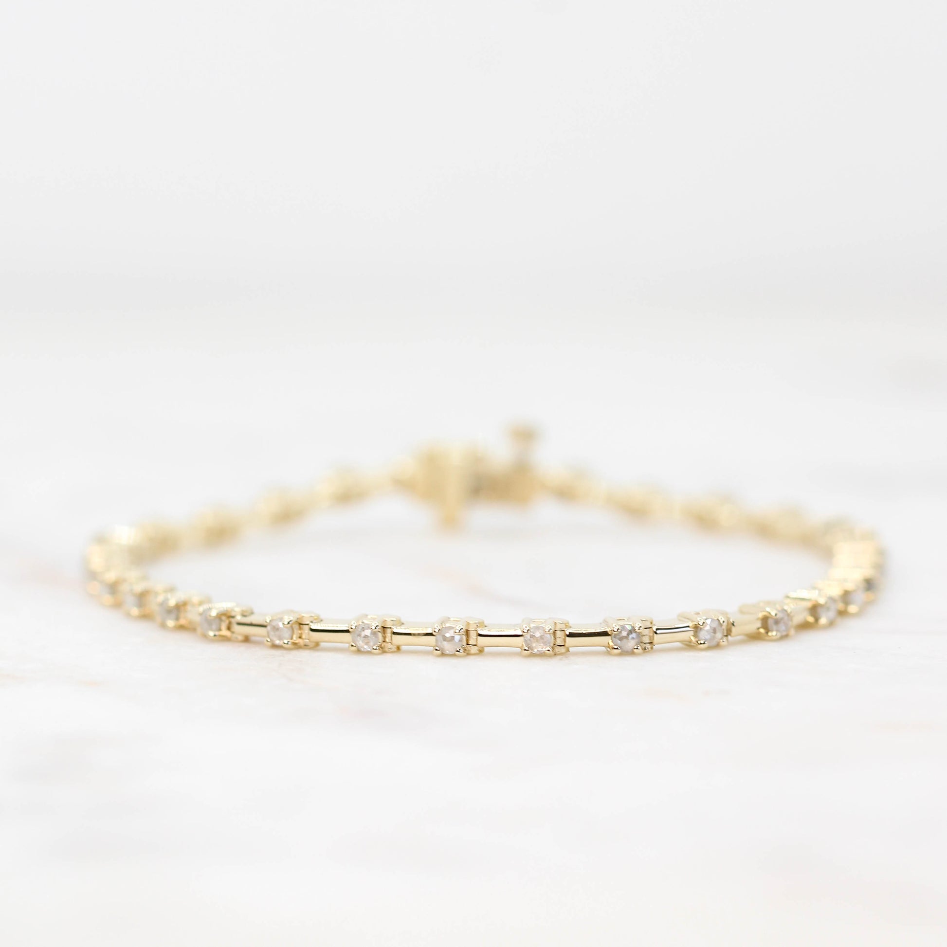 Wispy Rose Cut Modern Bar Link Diamond Stacking Bracelet in 14k Yellow Gold - Midwinter Co. Alternative Bridal Rings and Modern Fine Jewelry