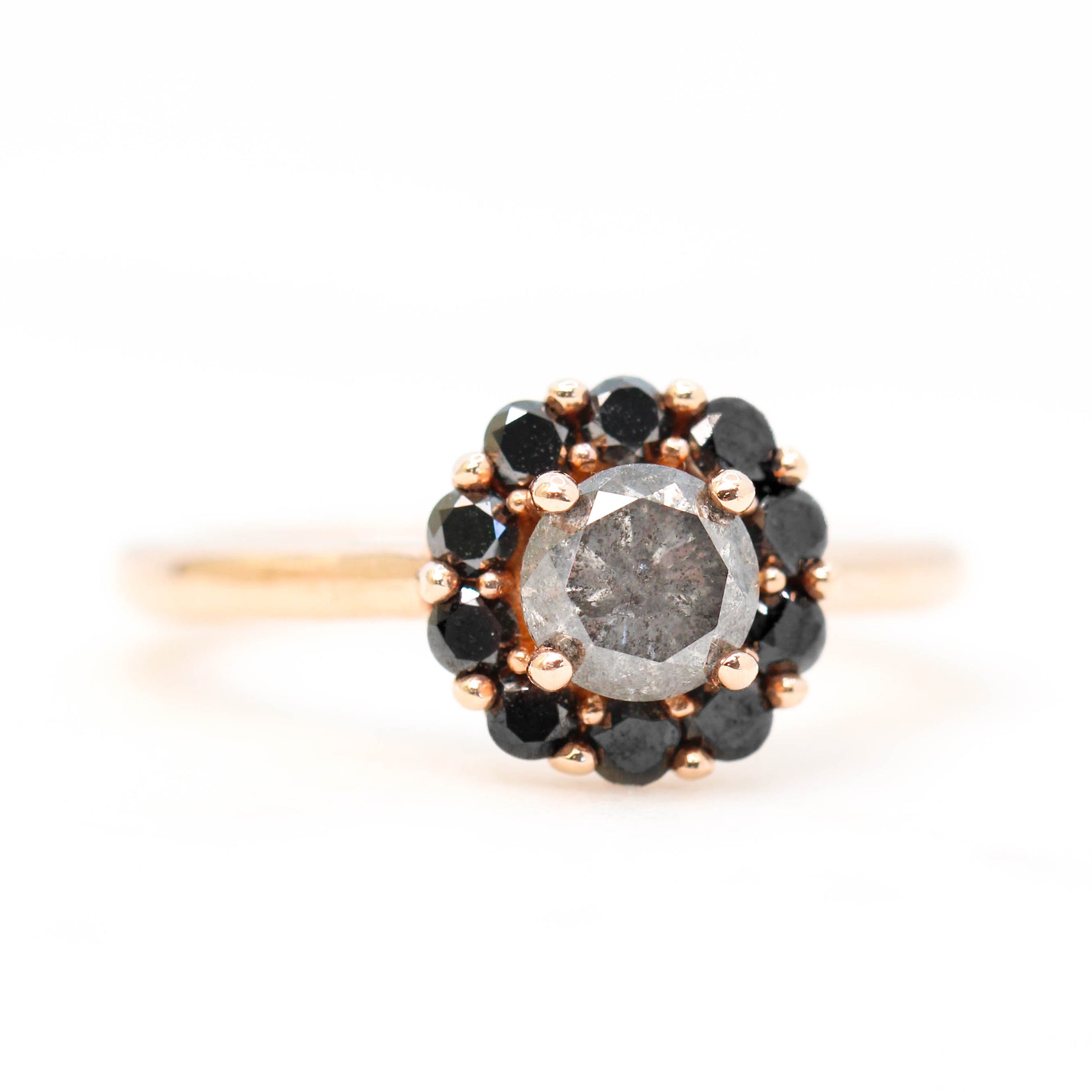 Magnolia Ring with a 1.02 Celestial Diamond and Black Diamond Accents in 14k Rose Gold - Ready to Size and Ship - Midwinter Co. Alternative Bridal Rings and Modern Fine Jewelry