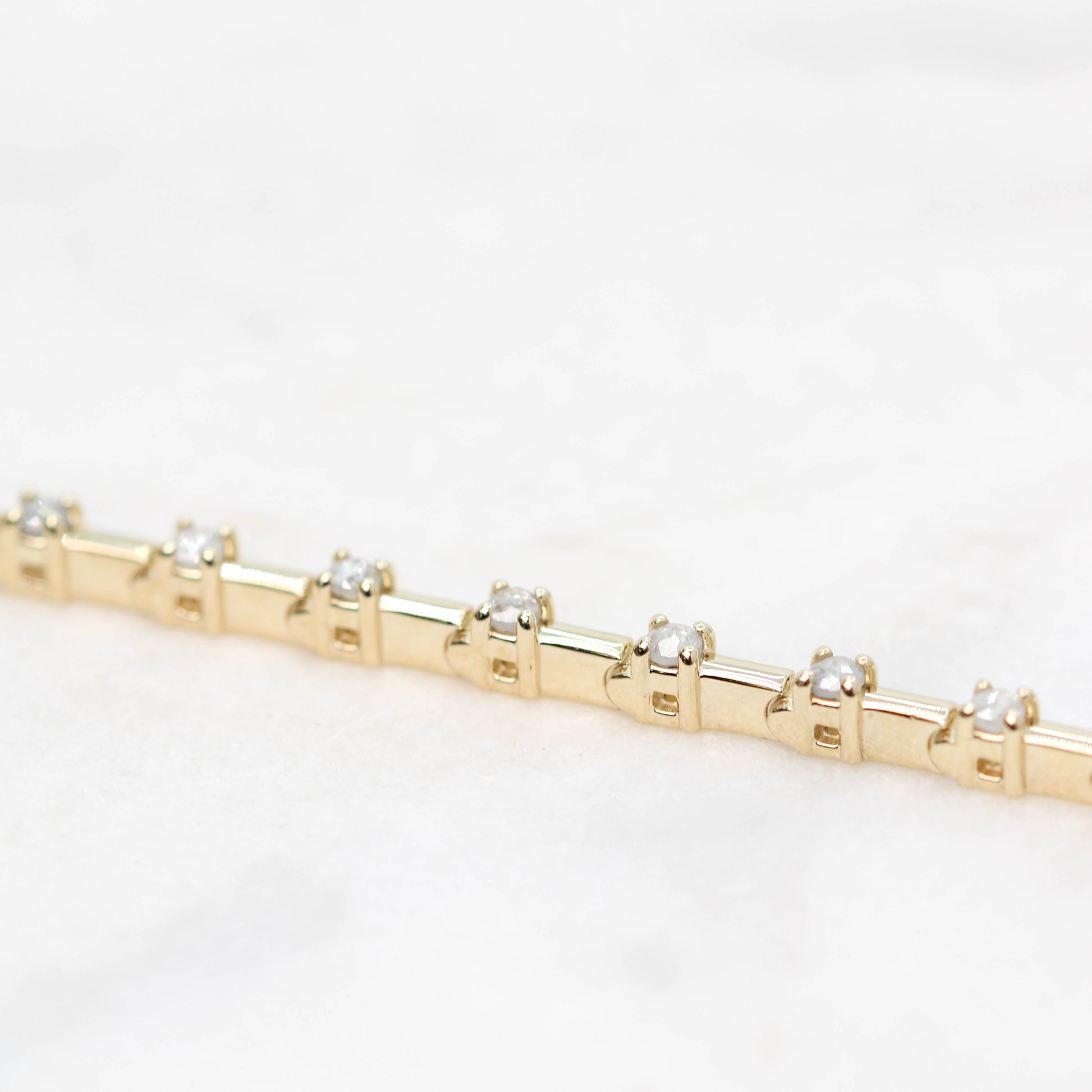 Wispy Rose Cut Modern Bar Link Diamond Stacking Bracelet in 14k Yellow Gold - Midwinter Co. Alternative Bridal Rings and Modern Fine Jewelry
