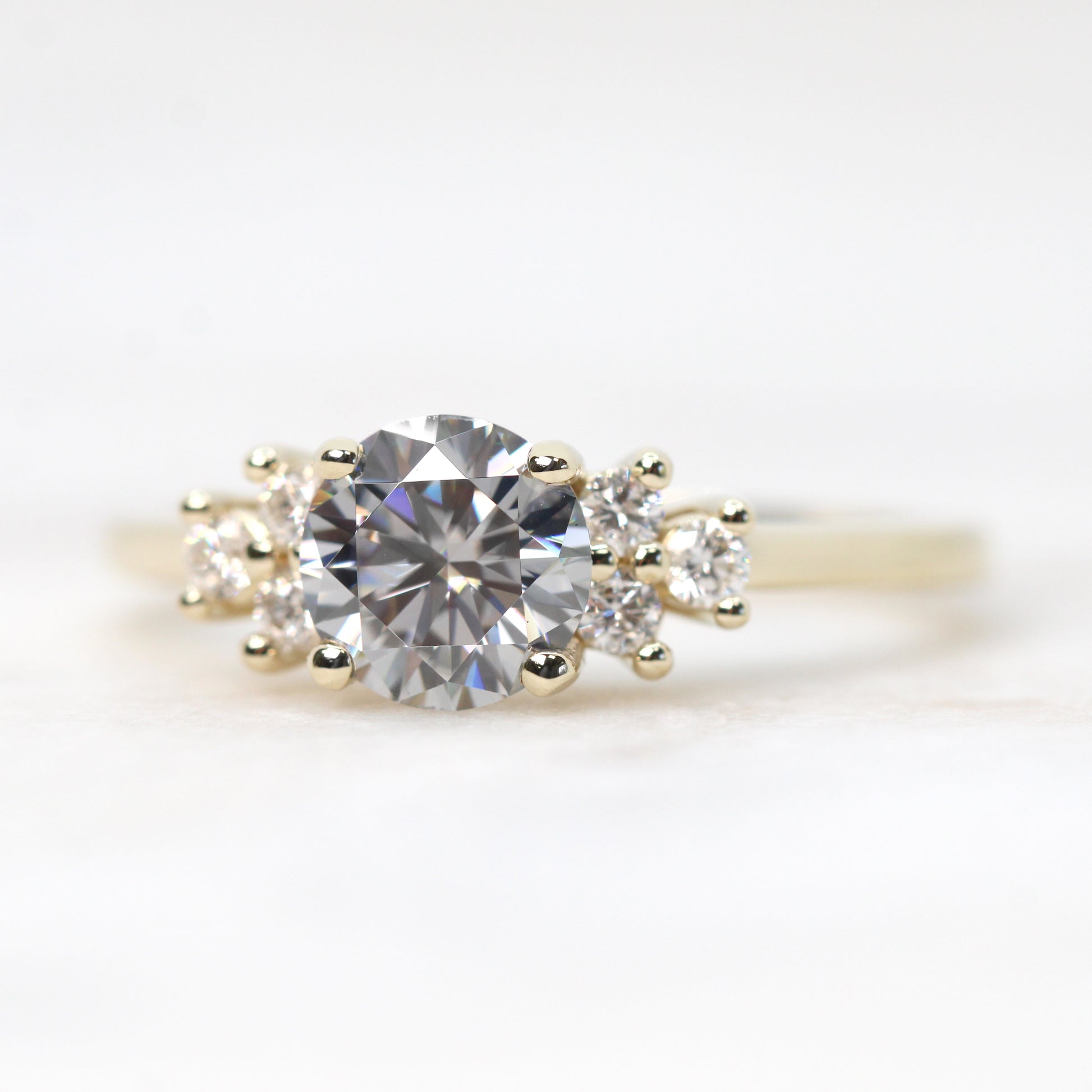 Veragene Ring with a 1 Carat Round Gray Moissanite and White Accent Diamonds - Made to Order, Choose Your Gold Tone - Midwinter Co. Alternative Bridal Rings and Modern Fine Jewelry