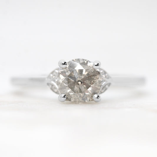 Cecelia Ring with a 1.26 Carat Round Bright Gray Celestial Diamond and White Accent Diamonds in 14k White Gold - Ready to Size and Ship - Midwinter Co. Alternative Bridal Rings and Modern Fine Jewelry