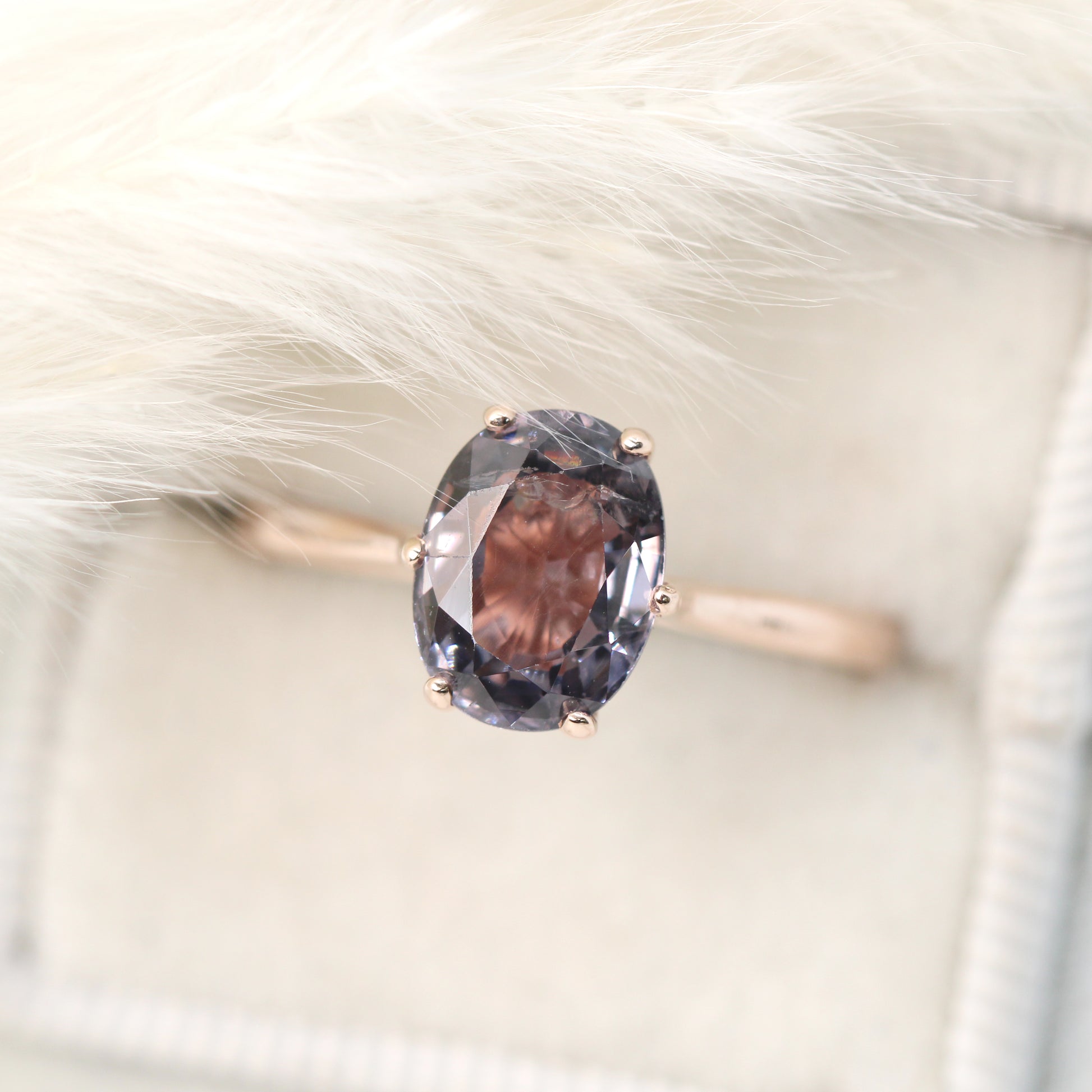 Petal Ring with a 2.45 Carat Clear Purple Oval Spinel in 10k Rose Gold - Ready to Size and Ship - Midwinter Co. Alternative Bridal Rings and Modern Fine Jewelry
