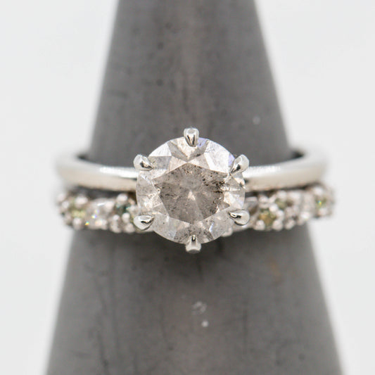 Gennie Band with Diamond and Sapphire Accents in 14k White Gold - Ready to Size and Ship
