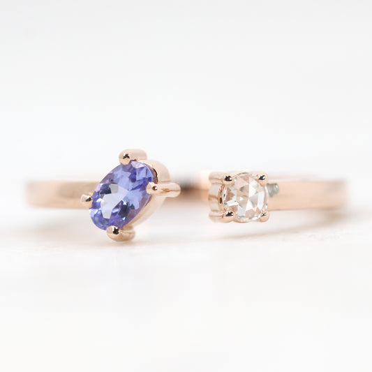 (SB) Jamie Ring with an Oval Tanzanite & Clear Round Diamond - Made to Order, Choose Your Gold Tone - Midwinter Co. Alternative Bridal Rings and Modern Fine Jewelry