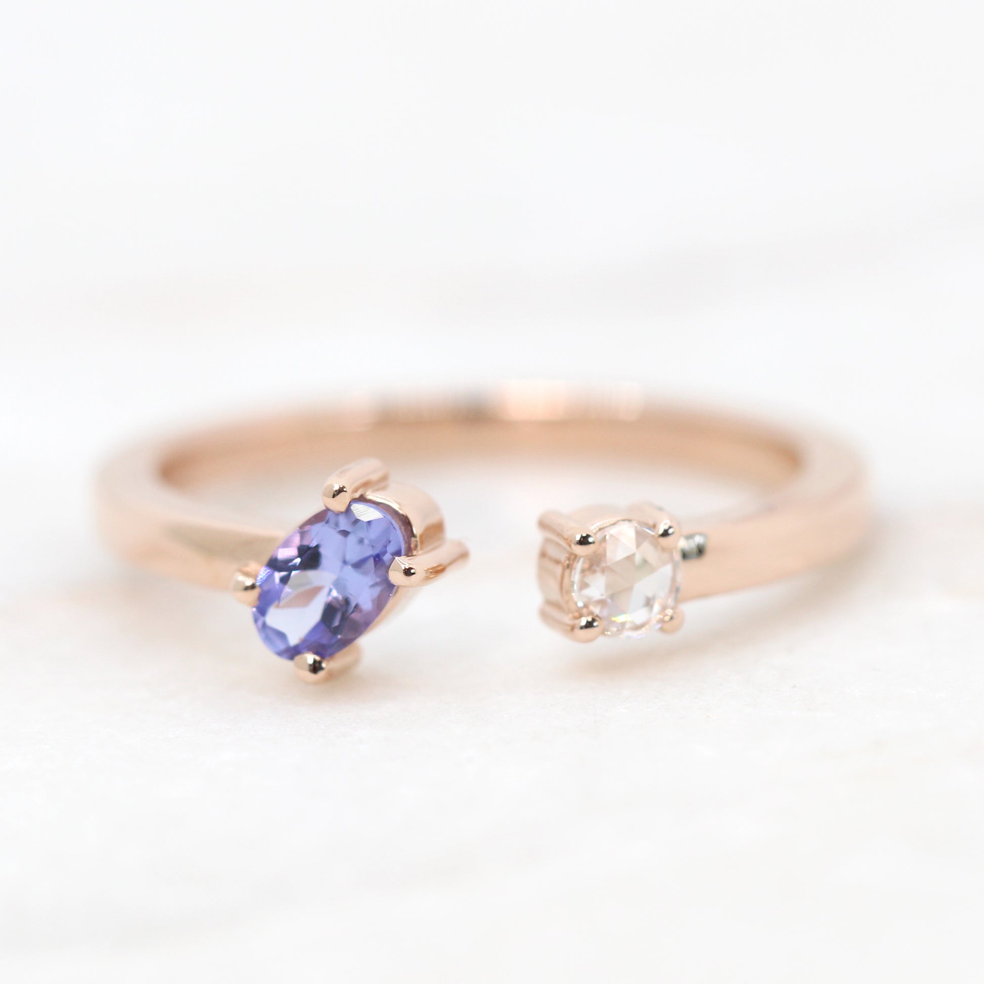 (SB) Jamie Ring with an Oval Tanzanite & Clear Round Diamond - Made to Order, Choose Your Gold Tone - Midwinter Co. Alternative Bridal Rings and Modern Fine Jewelry