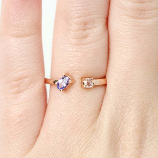 (SB) Jamie Ring with an Oval Tanzanite & Clear Round Diamond - Made to Order, Choose Your Gold Tone - Midwinter Co. Alternative Bridal Rings and Modern Fine Jewelry