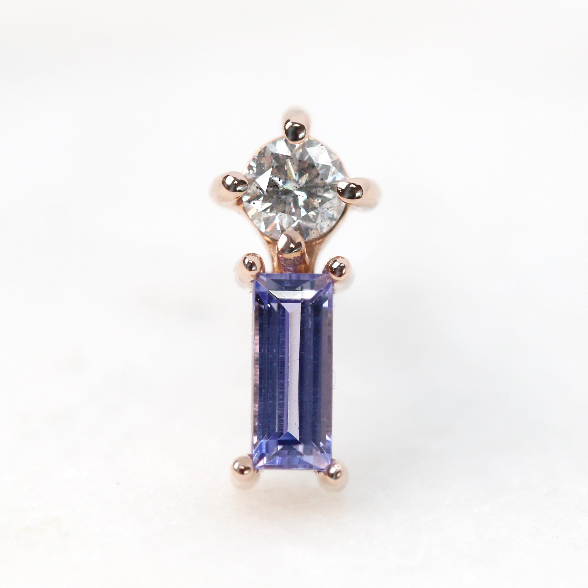 (SB) Blue Baguette Tanzanite & Round Celestial Diamond Earrings - Made to Order, Choose your Gold Tone - Midwinter Co. Alternative Bridal Rings and Modern Fine Jewelry