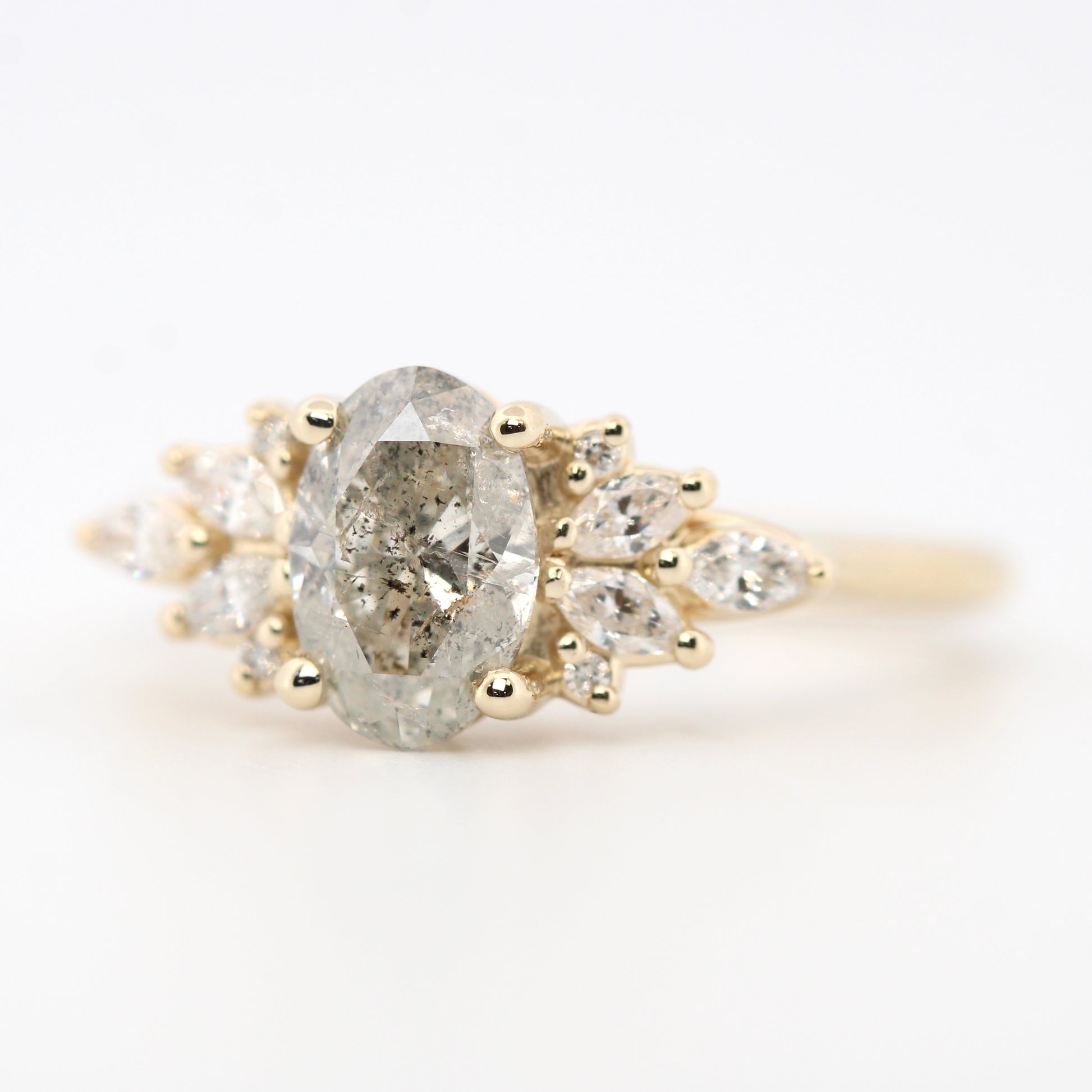 Odette Ring with a 1.05 Carat Oval Gray Celestial Diamond and White Accent Diamonds in 14k Yellow Gold - Ready to Size and Ship - Midwinter Co. Alternative Bridal Rings and Modern Fine Jewelry