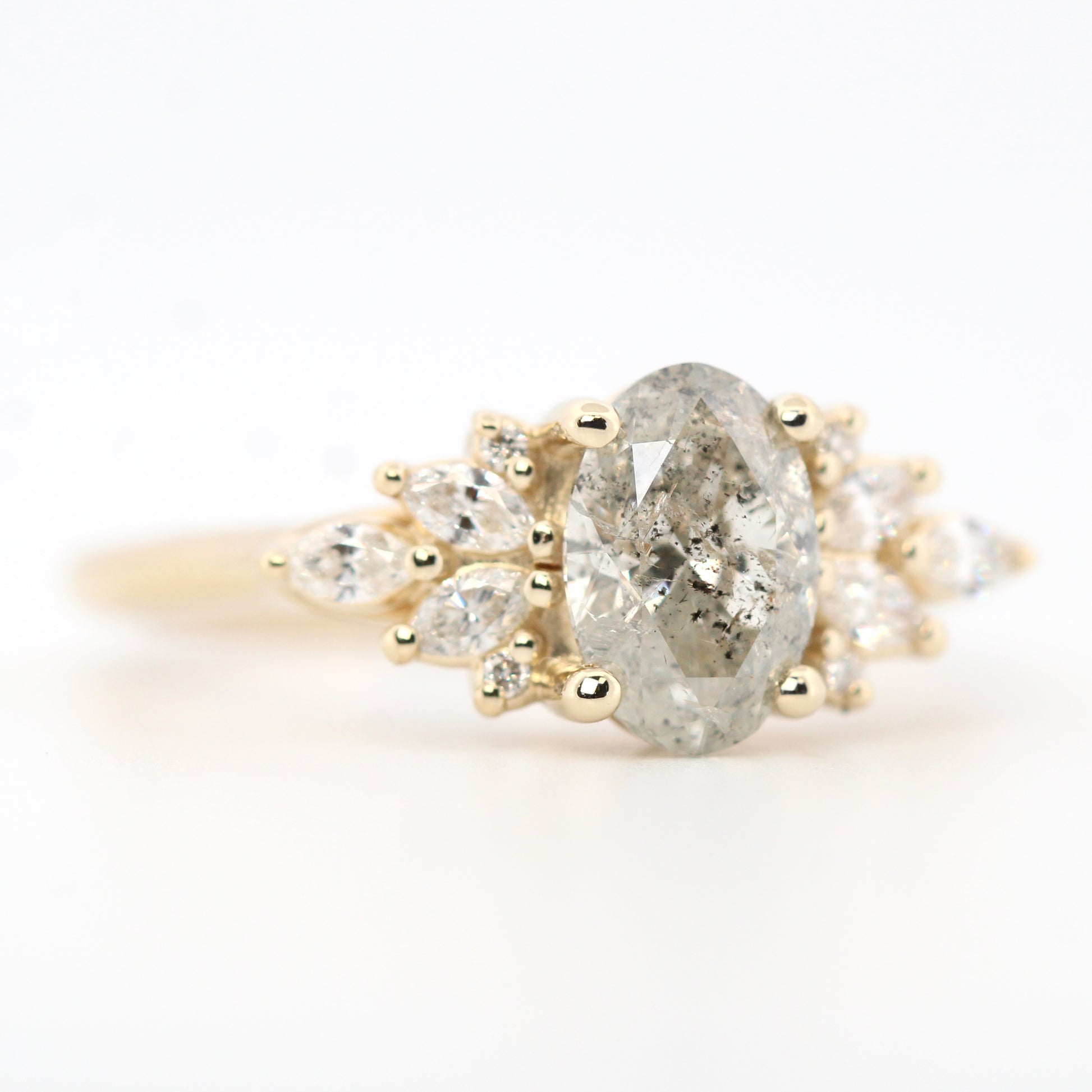Odette Ring with a 1.05 Carat Oval Gray Celestial Diamond and White Accent Diamonds in 14k Yellow Gold - Ready to Size and Ship - Midwinter Co. Alternative Bridal Rings and Modern Fine Jewelry