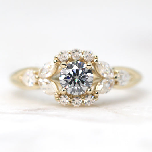 Endora Ring with a Round Gray Moissanite and Moissanite Accents - Made to Order, Choose Your Gold Tone - Midwinter Co. Alternative Bridal Rings and Modern Fine Jewelry
