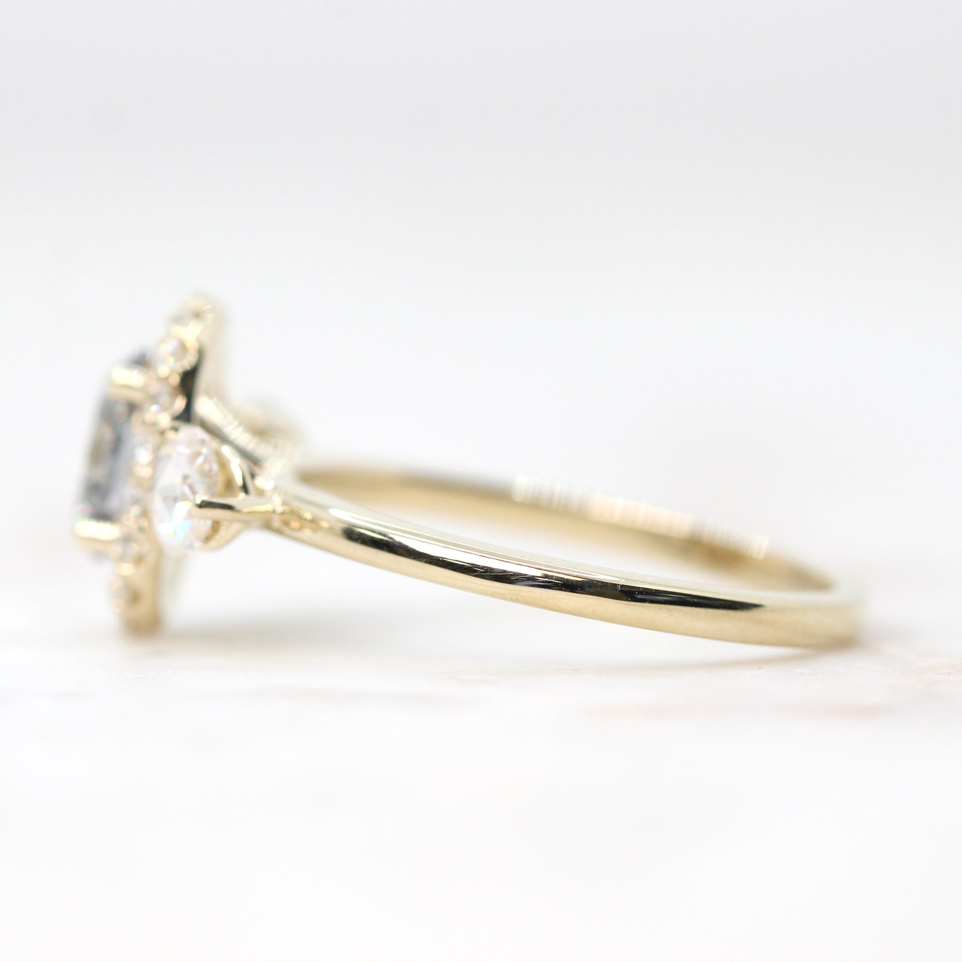 Annalyse Ring with an Oval Gray Moissanite and Moissanite Accents - Made to Order, Choose Your Gold Tone - Midwinter Co. Alternative Bridal Rings and Modern Fine Jewelry