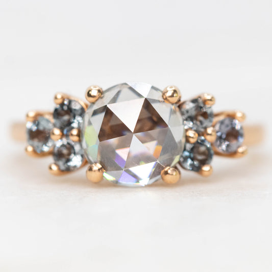 Veragene Ring with a 1.40 Carat Round Moissanite and Spinel Accents in 14k Rose Gold - Ready to Size and Ship - Midwinter Co. Alternative Bridal Rings and Modern Fine Jewelry