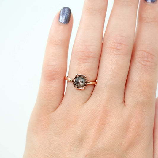 Rhetta Ring with a 0.70 Carat Gray Salt and Pepper Diamond in 10k Rose Gold - Ready to Size and Ship - Midwinter Co. Alternative Bridal Rings and Modern Fine Jewelry