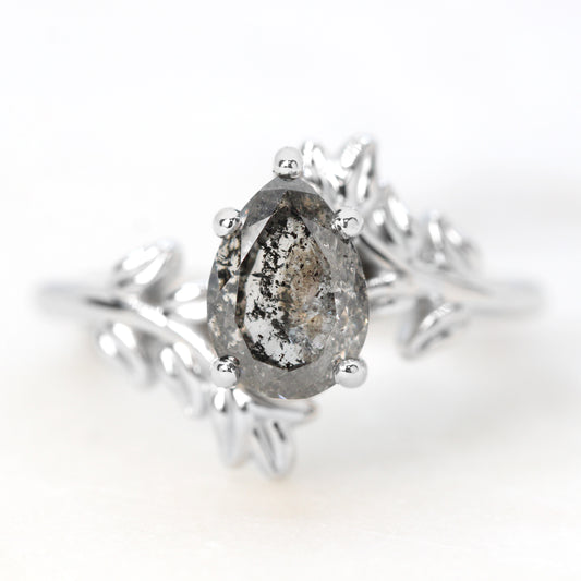 Sara Ring with a 2.14 Carat Dark and Clear Pear Salt and Pepper Diamond in 14k White Gold - Ready to Size and Ship - Midwinter Co. Alternative Bridal Rings and Modern Fine Jewelry