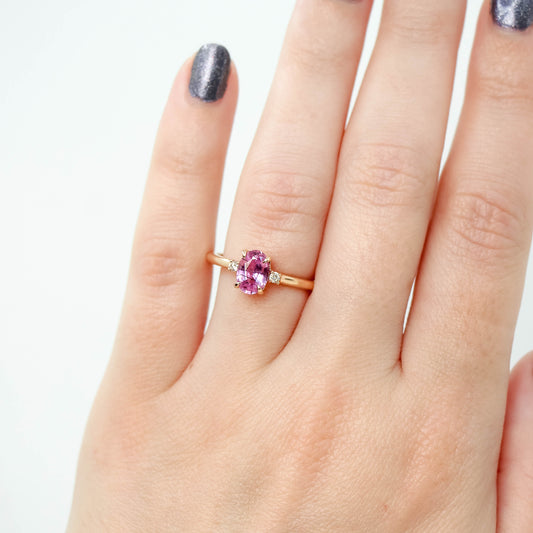 Terra Ring with a 1.05 Carat Pink Oval Sapphire and White Accent Diamonds in 14k Rose Gold - Ready to Size and Ship - Midwinter Co. Alternative Bridal Rings and Modern Fine Jewelry