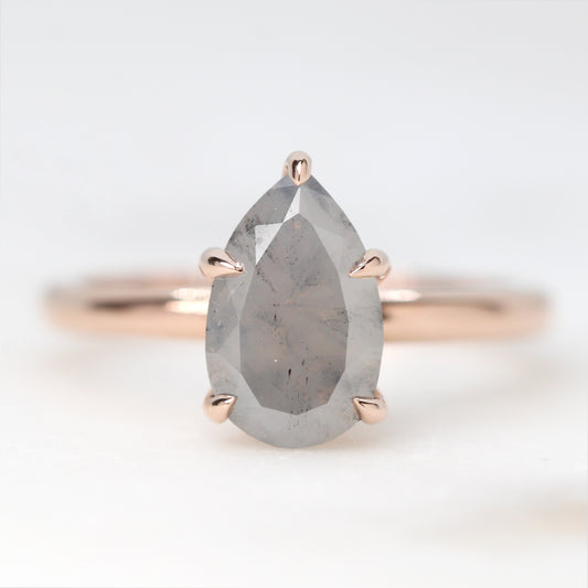 Charlotte Ring with a 2.31 Carat Pear Misty Gray Salt and Pepper Diamond in 14k Rose Gold - Ready to Size and Ship - Midwinter Co. Alternative Bridal Rings and Modern Fine Jewelry