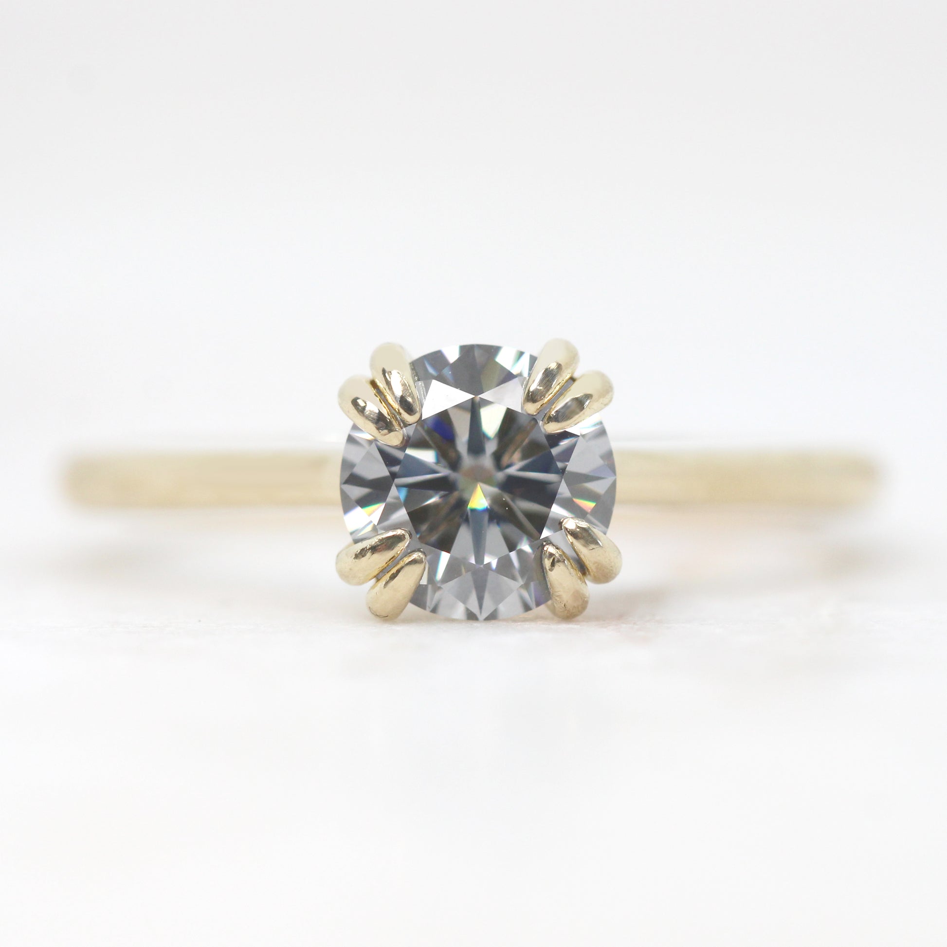 Nesta Ring with a 1.00 Carat Round Gray Moissanite - Made to Order, Choose Your Gold Tone - Midwinter Co. Alternative Bridal Rings and Modern Fine Jewelry