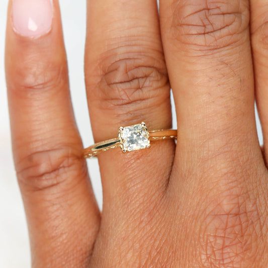 Vivienne Ring with a 0.77 Carat Radiant Cut Champagne Sapphire in 14k Yellow Gold - Ready to Size and Ship - Midwinter Co. Alternative Bridal Rings and Modern Fine Jewelry