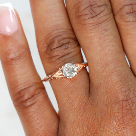 Ivy Ring with a 0.98 Carat Round Light Gray Celestial Diamond in 14k Rose Gold - Ready to Size and Ship - Midwinter Co. Alternative Bridal Rings and Modern Fine Jewelry