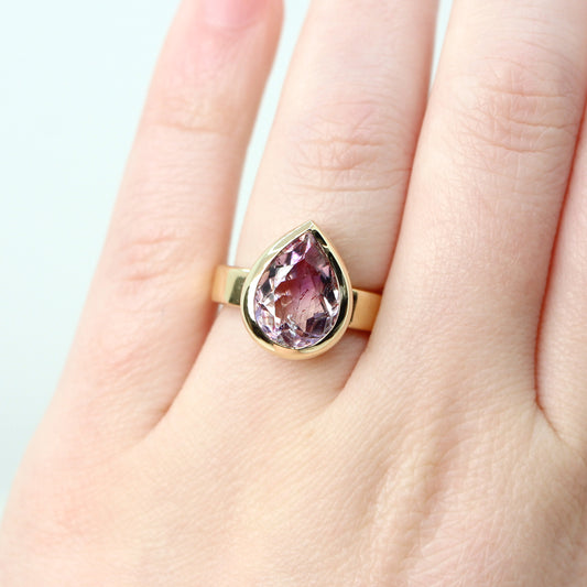 Carter Ring with a 4.29 Carat Pear Melody Quartz in 14k Yellow Gold - Ready to Size and Ship - Midwinter Co. Alternative Bridal Rings and Modern Fine Jewelry