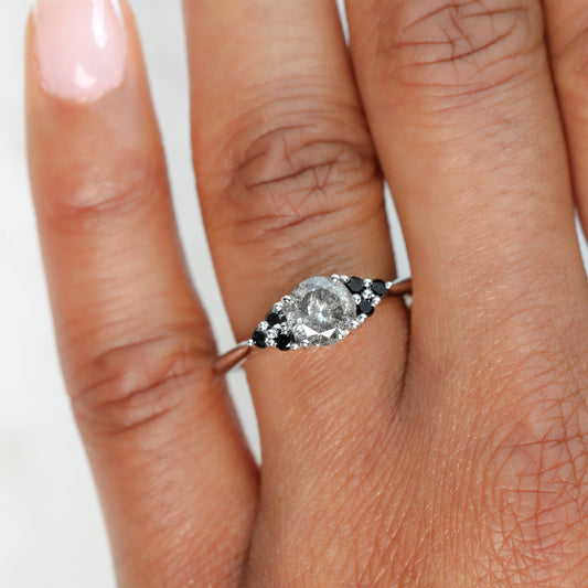 Aster Ring with a 1.10 Carat Dark Gray Round Diamond and Black Accent Diamonds in 14k White Gold - Ready to Size and Ship - Midwinter Co. Alternative Bridal Rings and Modern Fine Jewelry