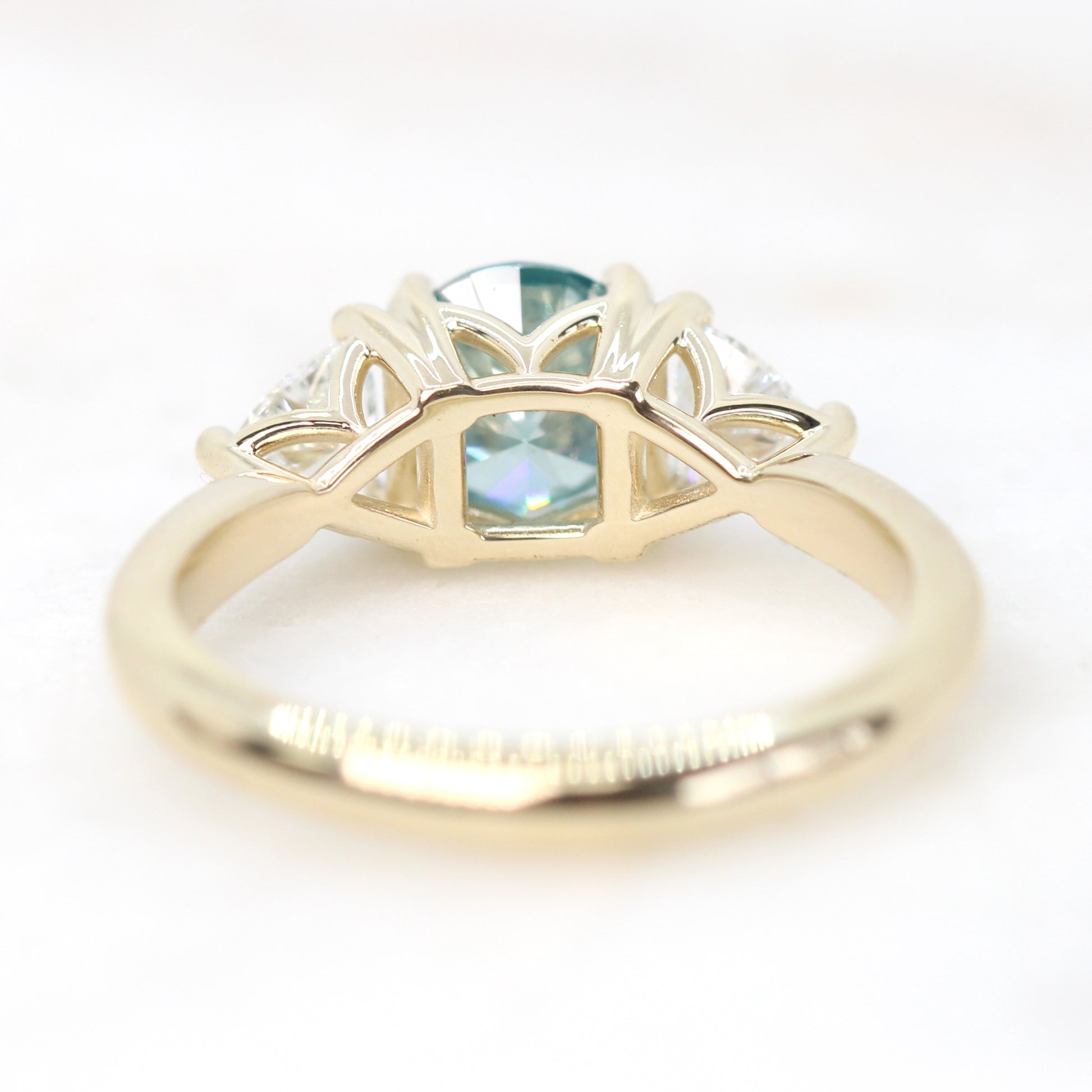 Nolen Ring with a 1.00 Carat Round Teal Diamond and White Accent Diamonds in 14k Yellow Gold - Ready to Size and Ship - Midwinter Co. Alternative Bridal Rings and Modern Fine Jewelry