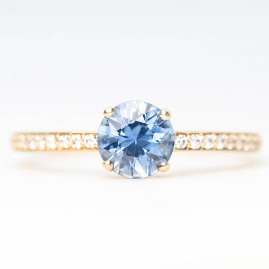 Imani Ring with a 0.96 Carat Round Blue Sapphire and White Accent Diamonds in 14k Yellow Gold - Ready to Size and Ship - Midwinter Co. Alternative Bridal Rings and Modern Fine Jewelry