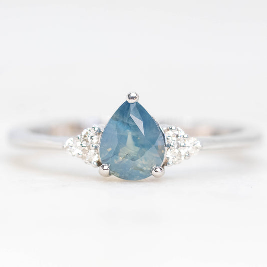 Imogene Ring with a 0.77 Carat Opalescent Blue Pear Sapphire and White Accent Diamonds in 14k White Gold - Ready to Size and Ship - Midwinter Co. Alternative Bridal Rings and Modern Fine Jewelry