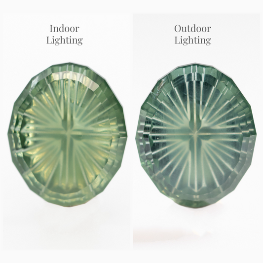 3.25 Carat Teal Oval Fantasy Cut Color Change Montana Sapphire for Custom Work - Inventory Code TFCS325 - Midwinter Co. Alternative Bridal Rings and Modern Fine Jewelry